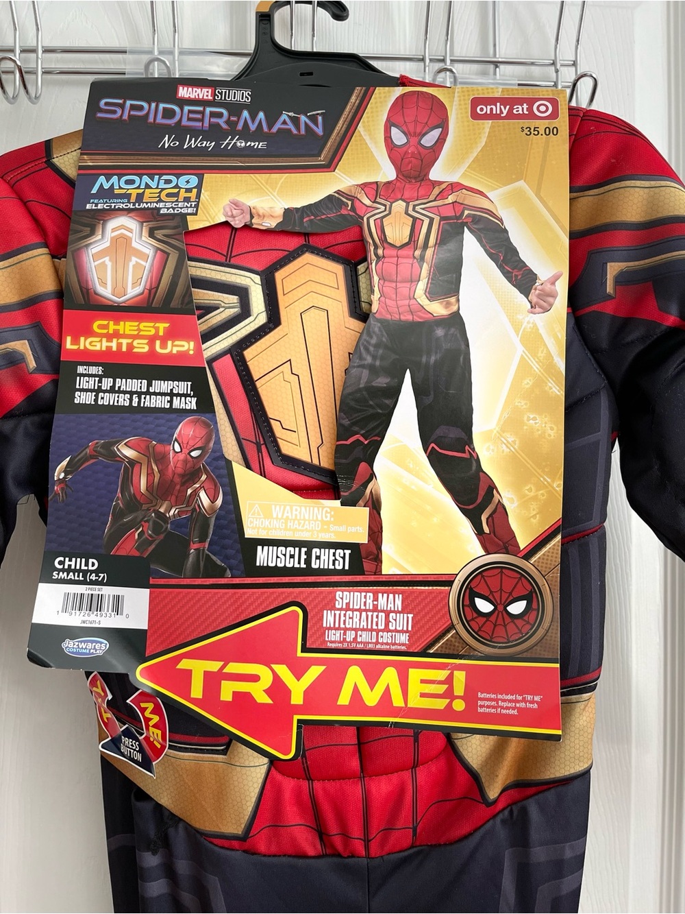 Spiderman Light-Up Muscle Chest Costume Size S (4-7)